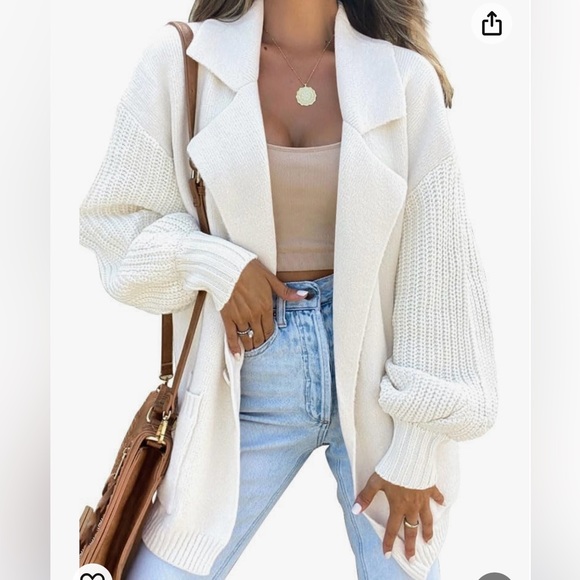 42 LILLUSORY Collared Sweater Jacket Size M NWT White Knit Cardigan Coat MSRP$50 - Picture 1 of 1